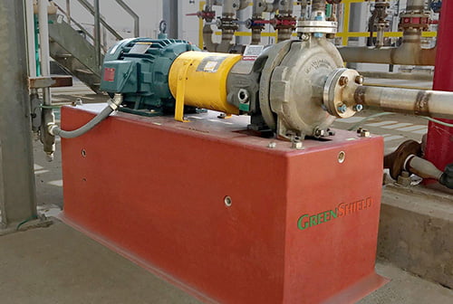 Surface mounted GreenShield with poxycove installed under an ANSI pump